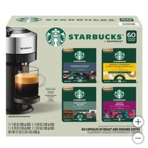 Starbucks Nespresso Coffee Variety Espresso Ground Coffee Capsules Vertuo 60 CT